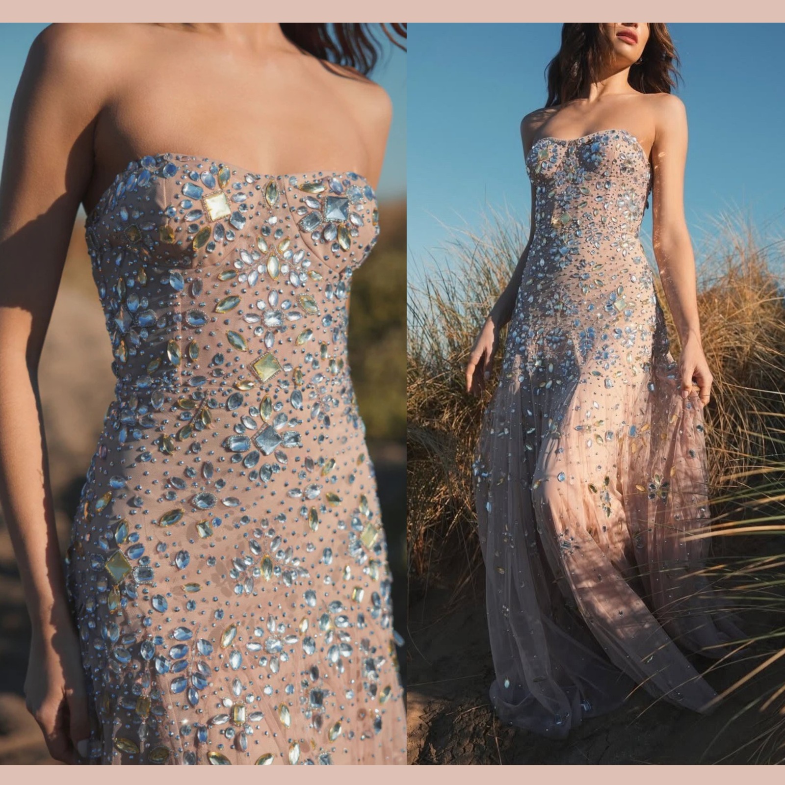 Nwt Mac Duggal [ 6 ] 10100 Strapless Sweetheart Embellished Net Gown Nude J1809